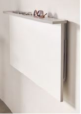 V VELASCO Mesa de Cocina Abatible de Pared 90x50 cm | Mesa Plegable Blanca para Cocinas Pequeñas y Comedor | Escritorio Abatible de Madera y Aluminio con Estante Integrado | Modelo Ainhoa