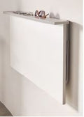 V VELASCO Mesa de Cocina Abatible de Pared 90x50 cm | Mesa Plegable Blanca para Cocinas Pequeñas y Comedor | Escritorio Abatible de Madera y Aluminio con Estante Integrado | Modelo Ainhoa