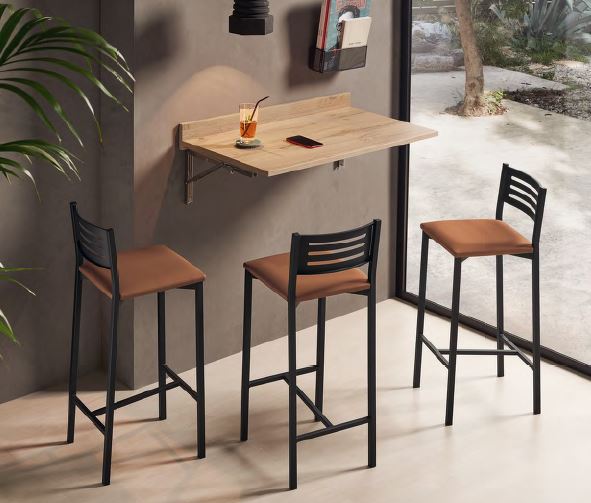 V VELASCO Mesa de Cocina Abatible de Pared Ainhoa | Mesa Plegable Madera Roble Hércules 90x50 cm | Escritorio de Pared Ahorro de Espacio con Estante Superior 90x12 cm para Cocinas Pequeñas