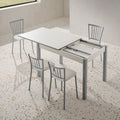 V VELASCO Mesa de Cocina Extensible Arona | Mesa de Comedor Rectangular 100x60 cm a 140x60 cm | Encimera Blanca con Armazón y Patas Metálicas de Color Aluminio, Diseño Moderno para Espacios Pequeños