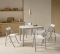 V VELASCO Mesa de Cocina Extensible Elda | Mesa Comedor de Madera Laminada Blanca y Patas Metálicas de Aluminio, Apertura Frontal Telescópica (Cerrada: 100x45 cm/Abierta: 100x75 cm)