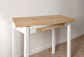 V VELASCO Mesa de Cocina Libro Nube 110/170x70 cm | Mesa Comedor con Cajón para Espacios Pequeños | Madera Roble Hércules y Patas Blancas
