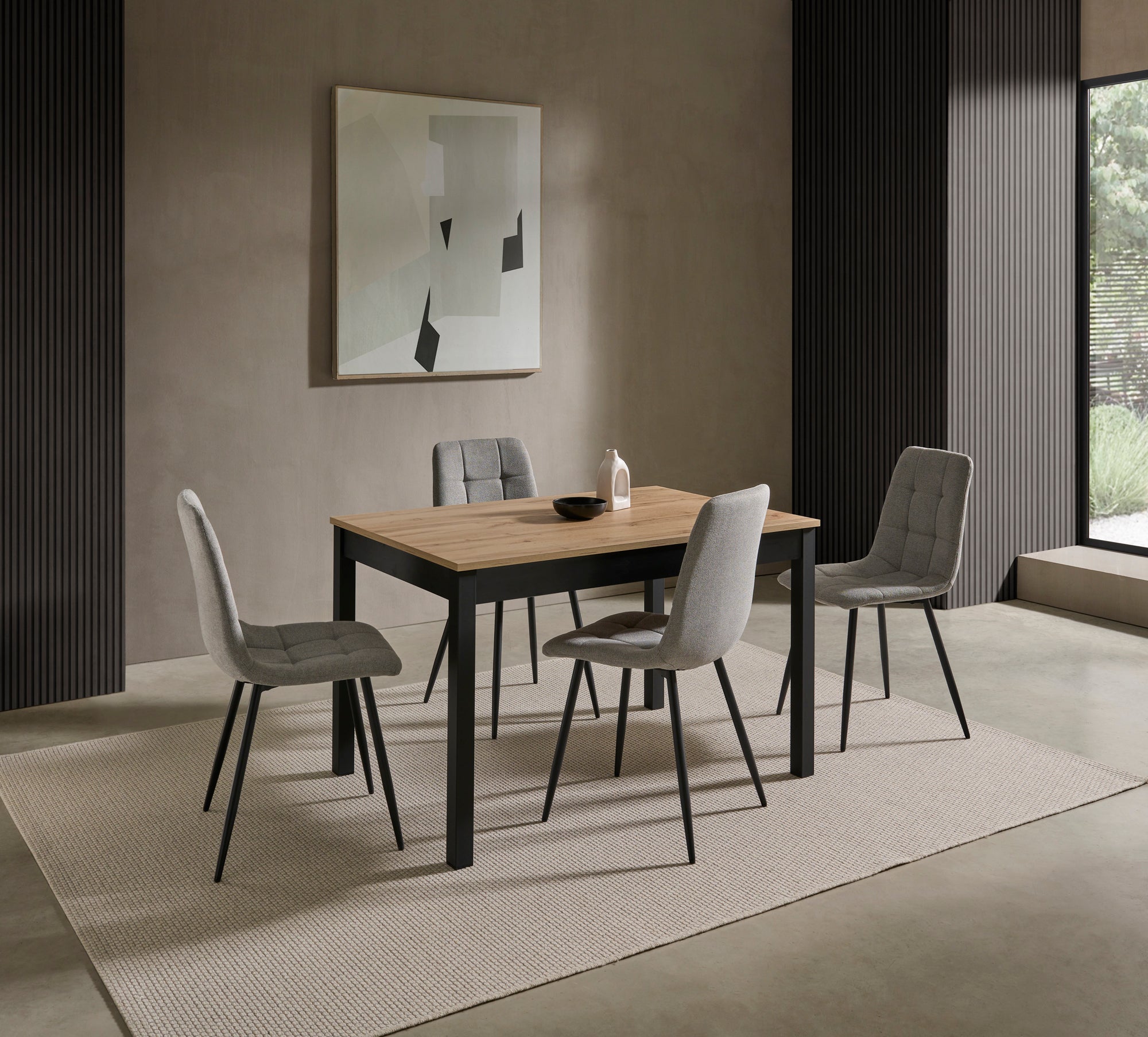 V VELASCO Mesa de Comedor Extensible Arona | Mesa de Cocina Moderna de Madera Roble y Patas Negras | Mesa Extensible Salón Rectangular (120-180 x 80 cm)