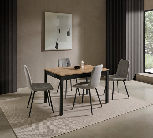 V VELASCO Mesa de Cocina Extensible Arona | Mesa de Comedor Pequeña para Pisos y Apartamentos | Mesa Extensible Madera Roble y Patas Negras Rectangular (110-160 x 70 cm)