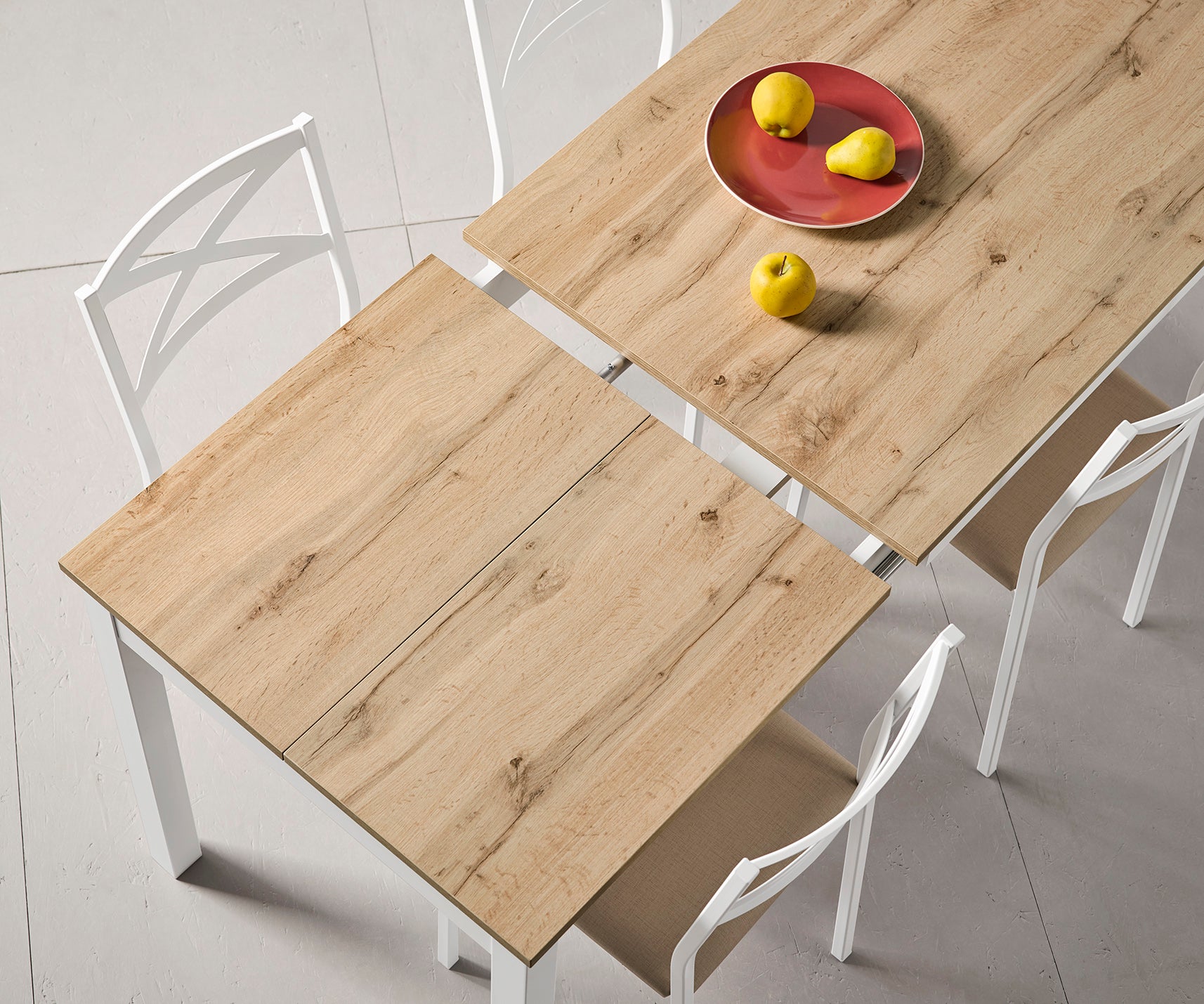 V VELASCO Mesa de Cocina Extensible Atenas | Mesa de Comedor Nórdica Pequeña para Pisos | Mesa Extensible Madera Roble y Patas Blancas Rectangular (110-170 x 70 cm)