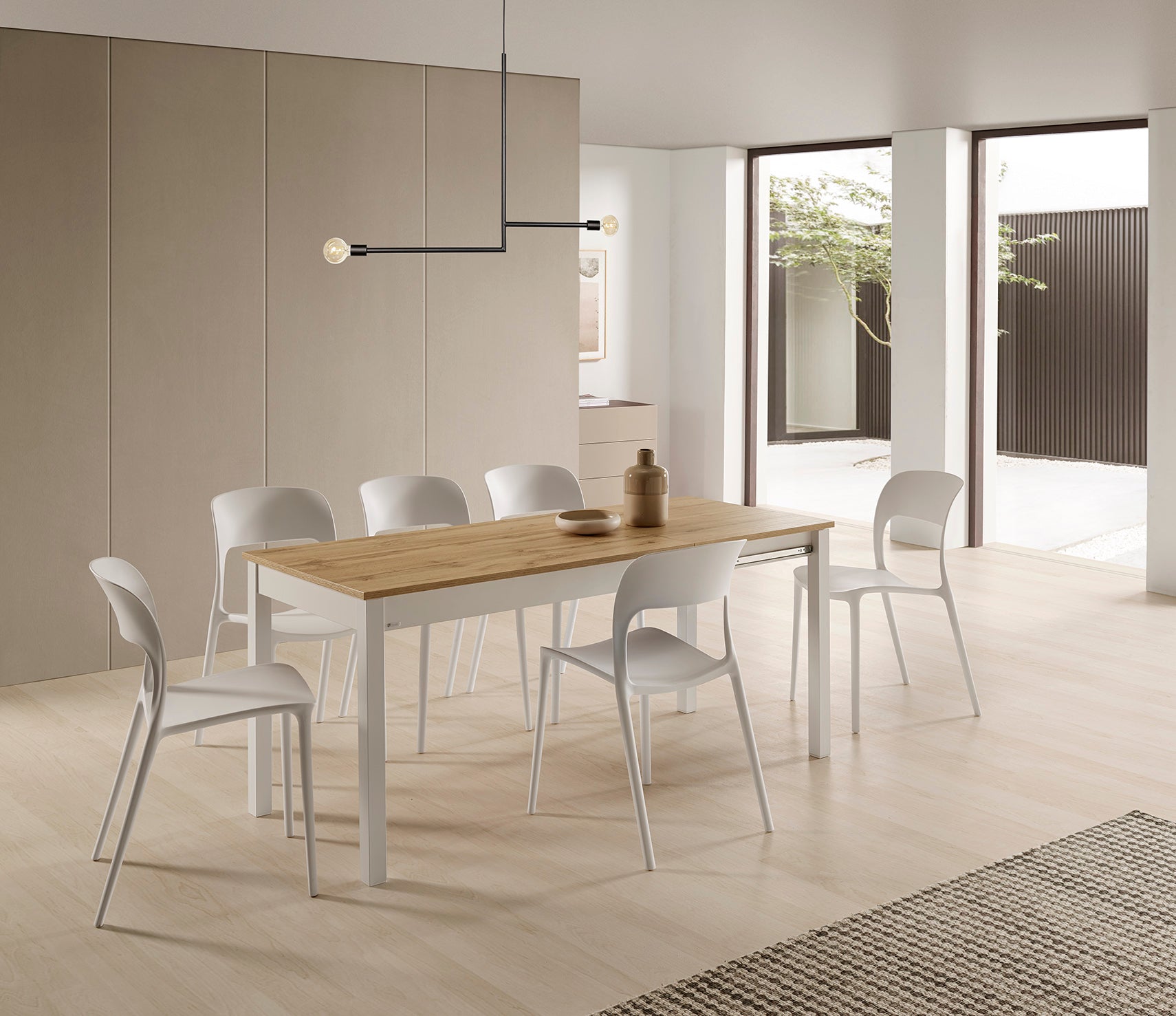 V VELASCO Mesa de Cocina Extensible Atenas | Mesa de Comedor Nórdica Pequeña para Pisos | Mesa Extensible Madera Roble y Patas Blancas Rectangular (110-170 x 70 cm)