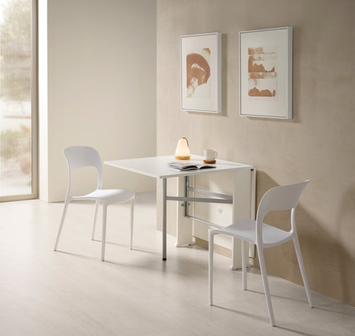 V VELASCO Mesa Consola Extensible BEA Blanco | Mesa de Cocina Abatible con 2 Alas Plegables | Recibidor Estrecho 77x20 cm Convertible en Mesa de Comedor de 77x83 y 77x150 cm | Patas de Metal Aluminio