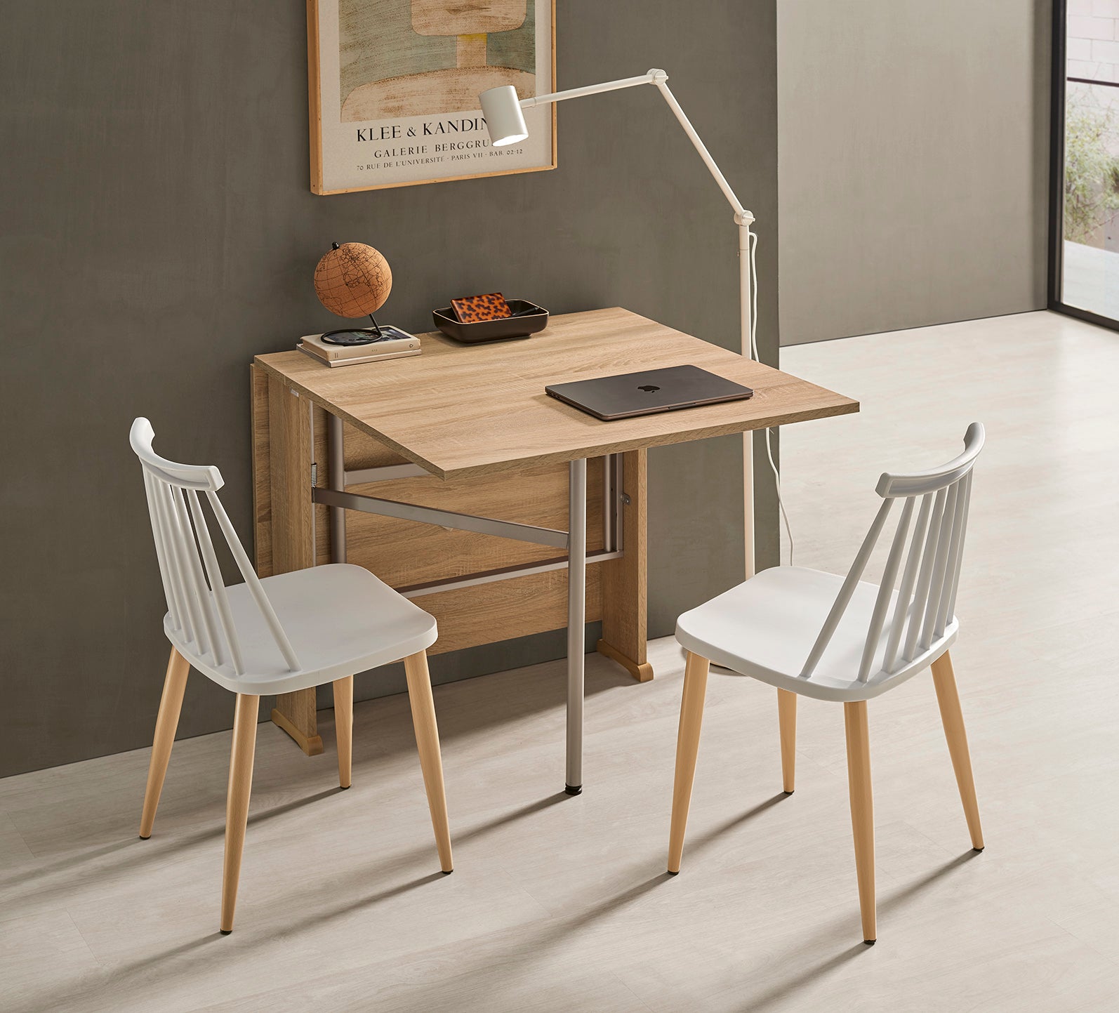 V VELASCO Mesa Consola Extensible BEA | Mesa Cocina Abatible con Alas, Madera Laminada Roble Hércules y Patas Metálicas de Aluminio, Ahorro de Espacio (Cerrada: 77x20 cm/Abierta: 77x150 cm)
