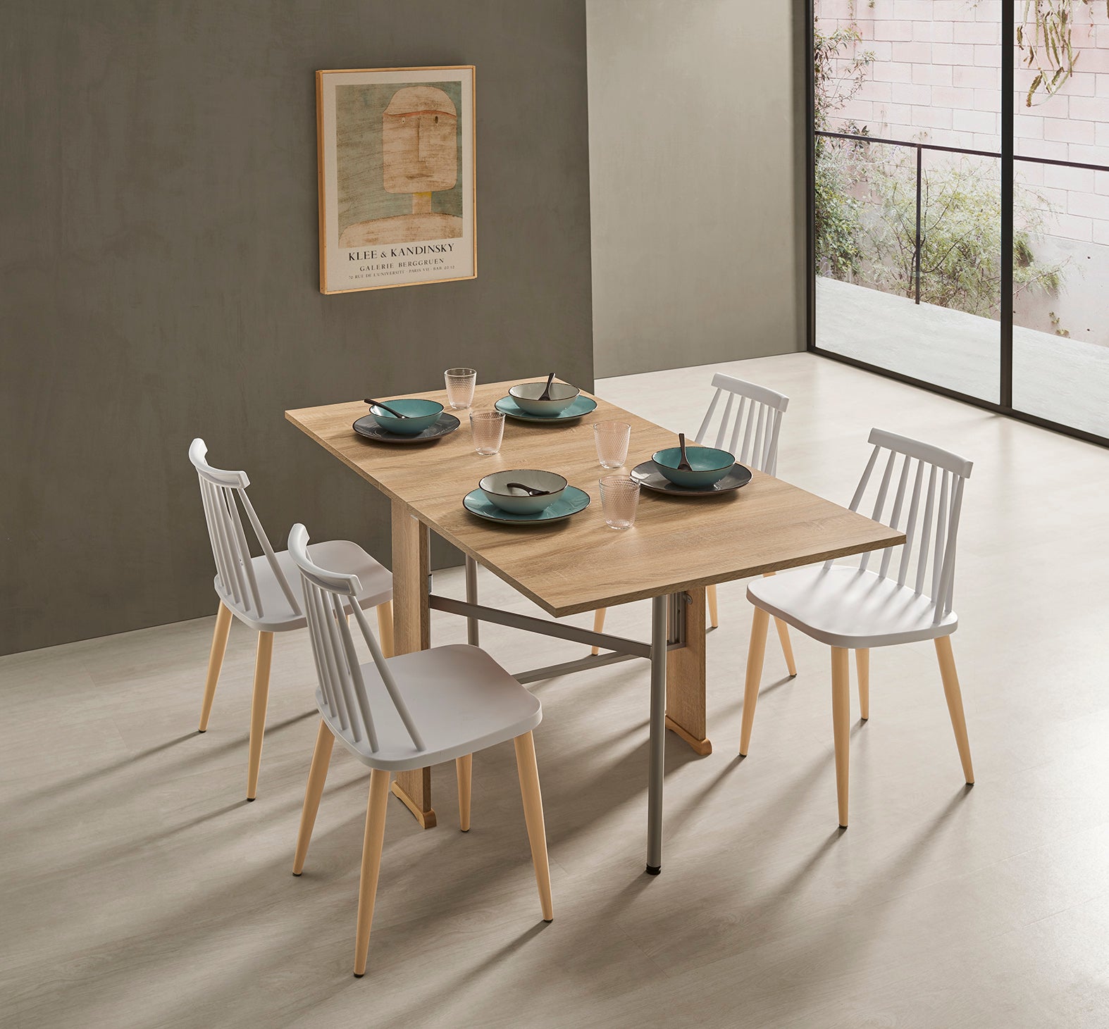 V VELASCO Mesa Consola Extensible BEA | Mesa Cocina Abatible con Alas, Madera Laminada Roble Hércules y Patas Metálicas de Aluminio, Ahorro de Espacio (Cerrada: 77x20 cm/Abierta: 77x150 cm)
