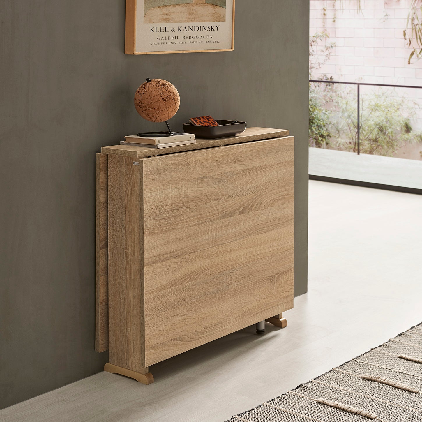 V VELASCO Mesa Consola Extensible BEA | Mesa Cocina Abatible con Alas, Madera Laminada Roble Hércules y Patas Metálicas de Aluminio, Ahorro de Espacio (Cerrada: 77x20 cm/Abierta: 77x150 cm)