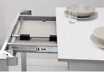 V VELASCO Mesa de Cocina Extensible Elda | Mesa Comedor de Madera Laminada Blanca y Patas Metálicas de Aluminio, Apertura Frontal Telescópica (Cerrada: 100x45 cm/Abierta: 100x75 cm)