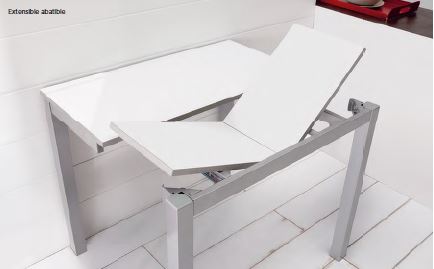 V VELASCO Mesa de Cocina Extensible Elda | Mesa Comedor de Madera Laminada Blanca y Patas Metálicas de Aluminio, Apertura Frontal Telescópica (Cerrada: 100x45 cm/Abierta: 100x75 cm)
