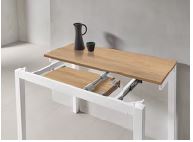 V VELASCO Mesa de Cocina Extensible Elda | Mesa Comedor de Madera Laminada Roble Hércules y Patas Metálicas Blancas, Apertura Frontal Telescópica (Cerrada: 100x45 cm/Abierta: 100x75 cm)