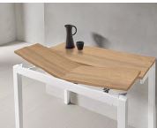 V VELASCO Mesa de Cocina Extensible Elda | Mesa Comedor de Madera Laminada Roble Hércules y Patas Metálicas Blancas, Apertura Frontal Telescópica (Cerrada: 100x45 cm/Abierta: 100x75 cm)
