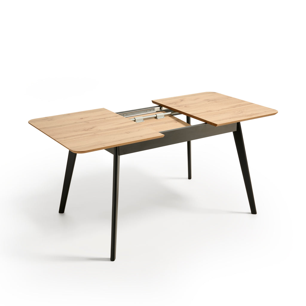 V VELASCO Mesa de Comedor Extensible Fany (130-170x80 cm) – Mesa Familiar de Madera Roble Hércules para Salón y Cocina, Patas de Haya Negras, Envío Rápido, 4-6 Comensales