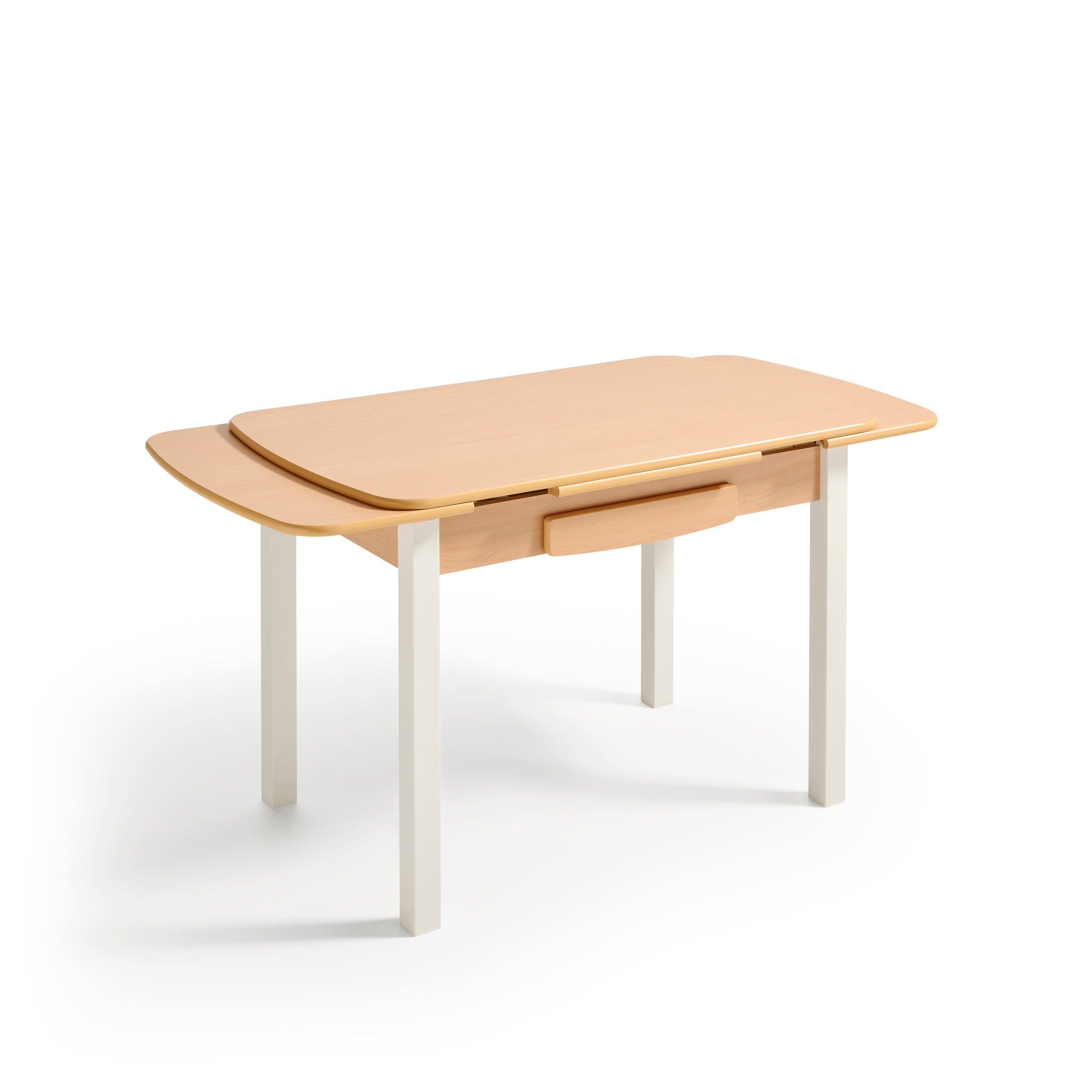 V VELASCO Mesa Koral Color Haya Natural | Mesa Cocina Extensible Libro 90x40 cm (Abierta 90x80) | Mesa Consola Pequeña con Cajón y Patas de Metal Color Aluminio para Espacios Reducidos