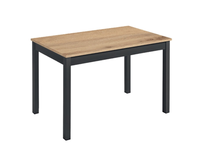 V VELASCO Mesa de Cocina Fija Niza 110x70 cm | Mesa de Comedor Rectangular para 4 Personas, Encimera de Madera Laminada Roble Hércules, Patas Metálicas Negras, Estilo Nórdico Industrial