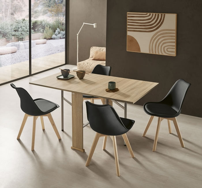 V VELASCO Mesa Consola Extensible BEA | Mesa Cocina Abatible con Alas, Madera Laminada Roble Hércules y Patas Metálicas de Aluminio, Ahorro de Espacio (Cerrada: 77x20 cm/Abierta: 77x150 cm)
