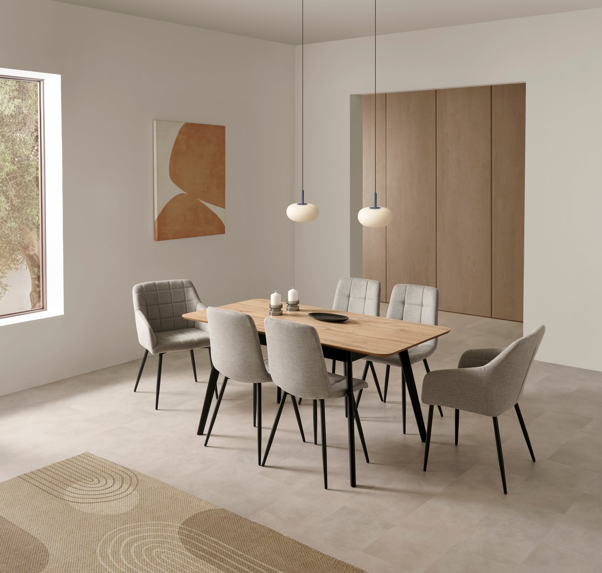 V VELASCO Mesa de Comedor Extensible Fany (130-170x80 cm) – Mesa Familiar de Madera Roble Hércules para Salón y Cocina, Patas de Haya Negras, Envío Rápido, 4-6 Comensales
