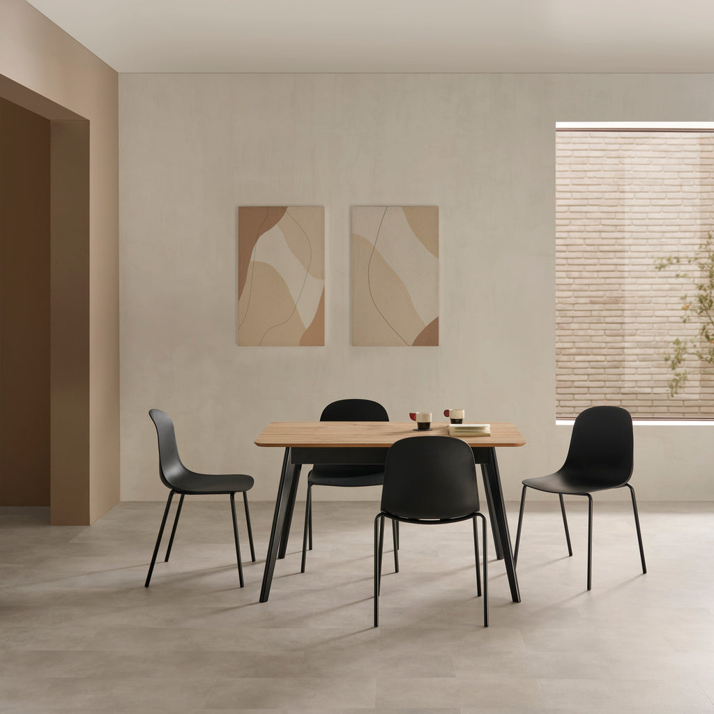 V VELASCO Mesa de Comedor Extensible Fany (130-170x80 cm) – Mesa Familiar de Madera Roble Hércules para Salón y Cocina, Patas de Haya Negras, Envío Rápido, 4-6 Comensales