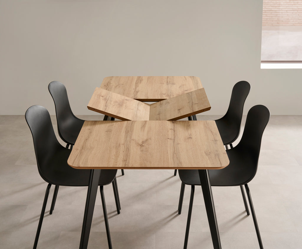 V VELASCO Mesa de Comedor Extensible Fany (130-170x80 cm) – Mesa Familiar de Madera Roble Hércules para Salón y Cocina, Patas de Haya Negras, Envío Rápido, 4-6 Comensales