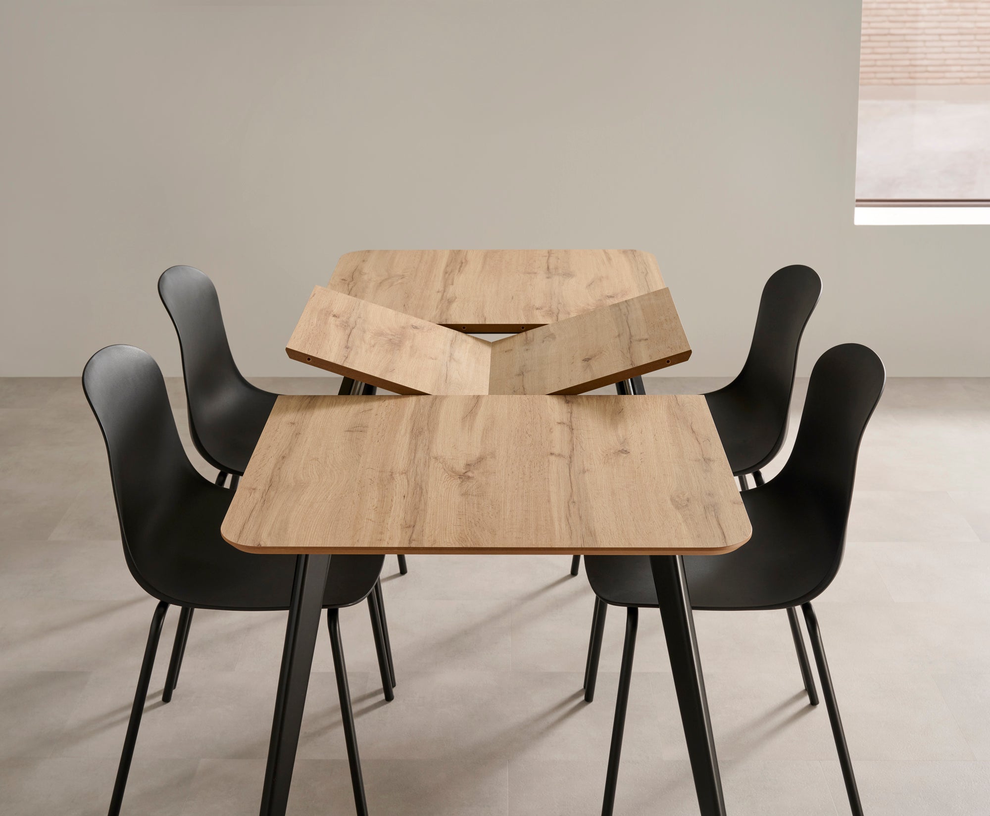 V VELASCO Mesa de Comedor Extensible Fany (130-170x80 cm) – Mesa Familiar de Madera Roble Hércules para Salón y Cocina, Patas de Haya Negras, Envío Rápido, 4-6 Comensales