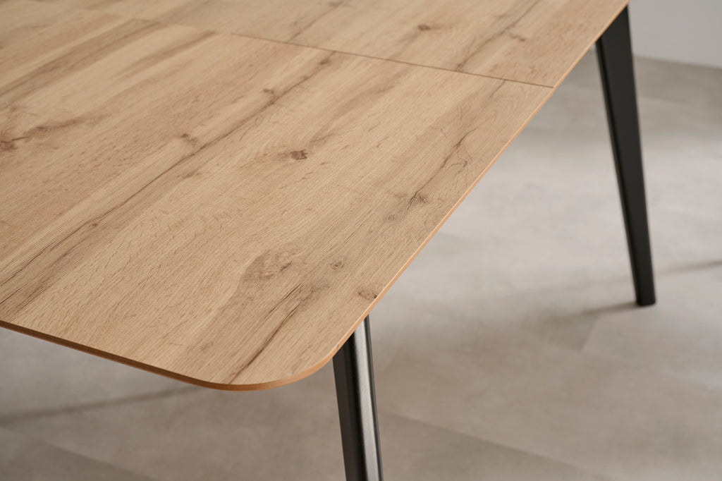 V VELASCO Mesa de Comedor Extensible Fany (130-170x80 cm) – Mesa Familiar de Madera Roble Hércules para Salón y Cocina, Patas de Haya Negras, Envío Rápido, 4-6 Comensales