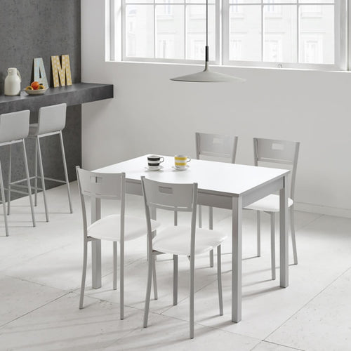 V VELASCO Mesa Cocina Fija Niza Mesa Comedor Rectangular Moderna 4 Comensales | Encimera Blanca Laminada Armazón Aluminio Patas Metálicas | Mueble Ideal Apartamentos Espacios Pequeños 110x70x75cm
