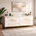 Aparador SIENA, bilaminado mármol blanco con metal dorado, 180 cms.