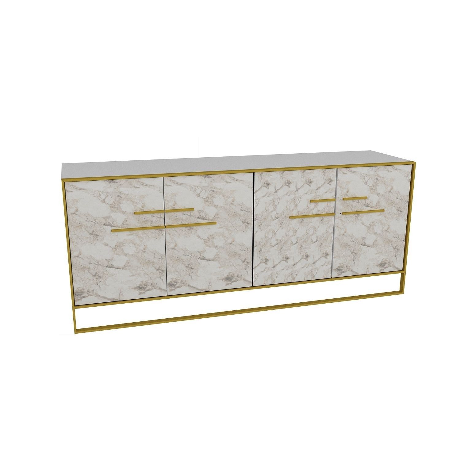 Aparador SIENA, bilaminado mármol blanco con metal dorado, 180 cms.