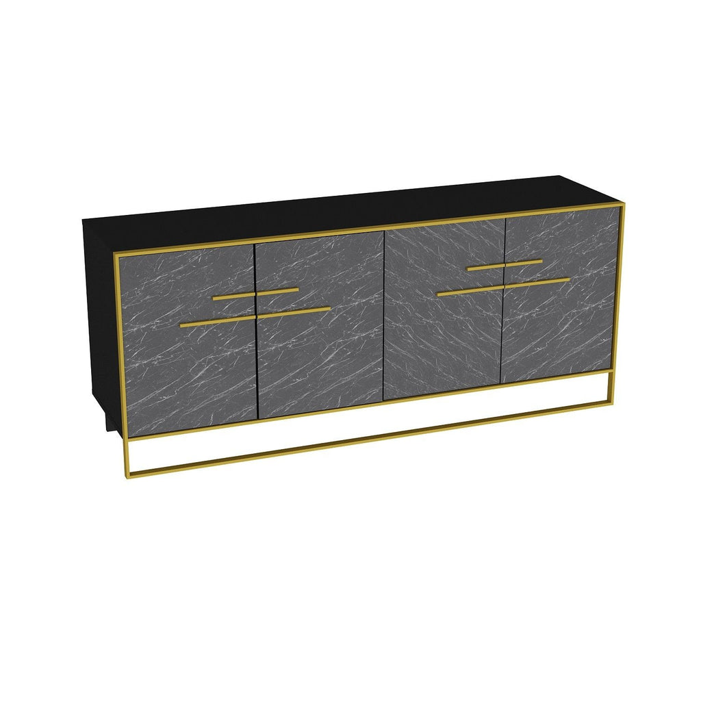 Aparador SIENA, bilaminado mármol negro con metal dorado, 180 cms.