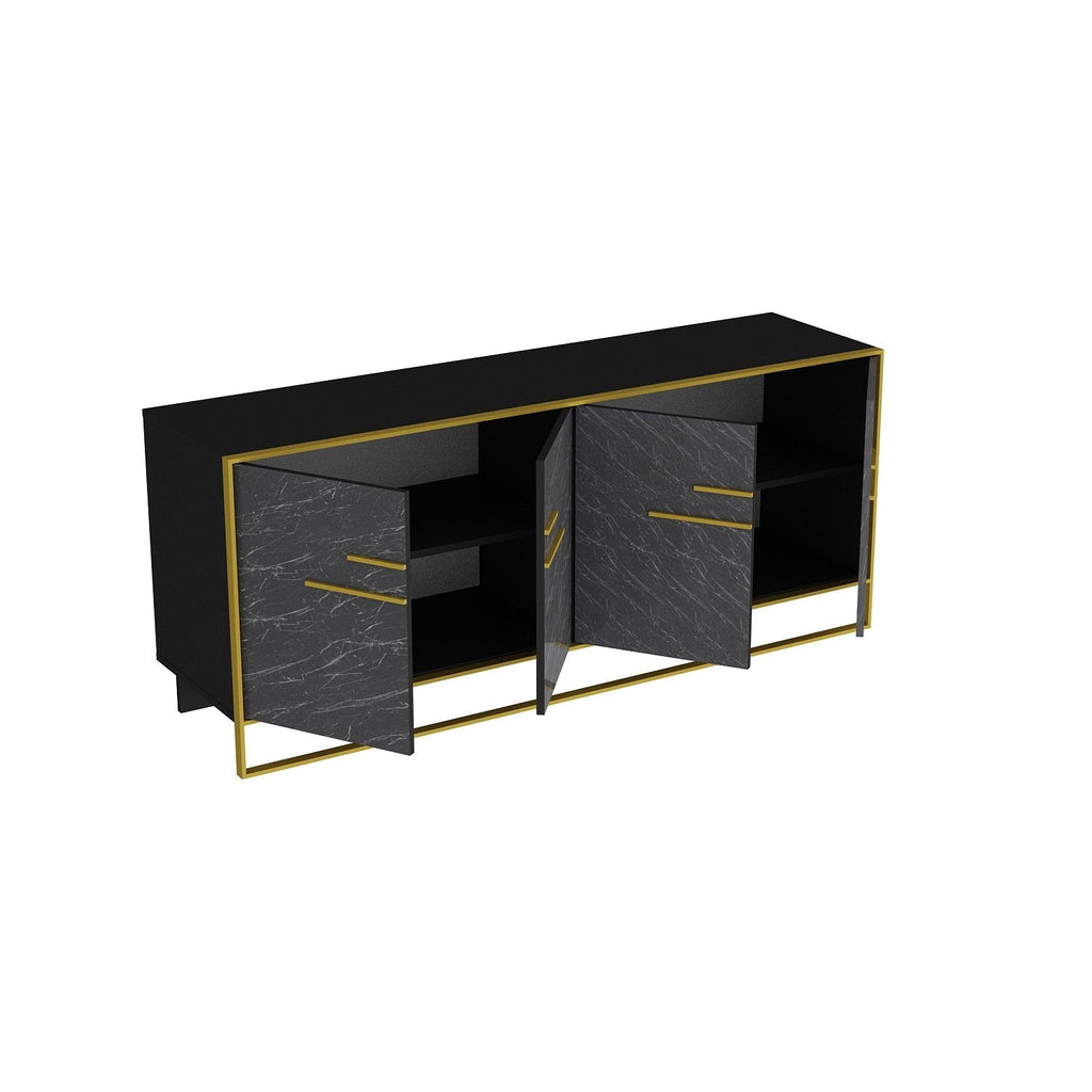 Aparador SIENA, bilaminado mármol negro con metal dorado, 180 cms.