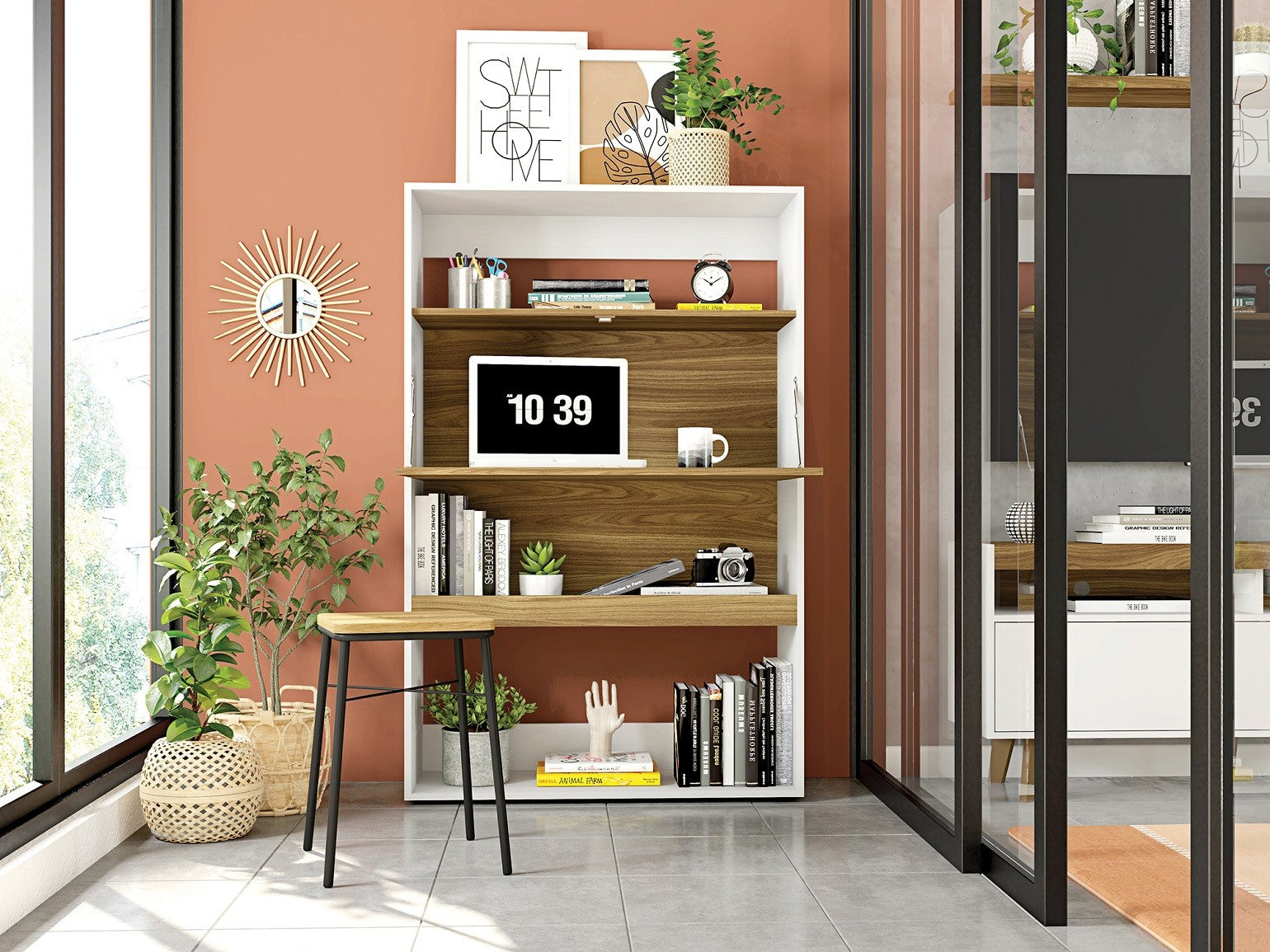 Armario SPAIN, multiusos, alto, MDP blanco y miel, 90x36x140 cms
