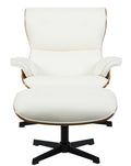 Butaca con ottoman AMERICA, madera, metal, similpiel blanca