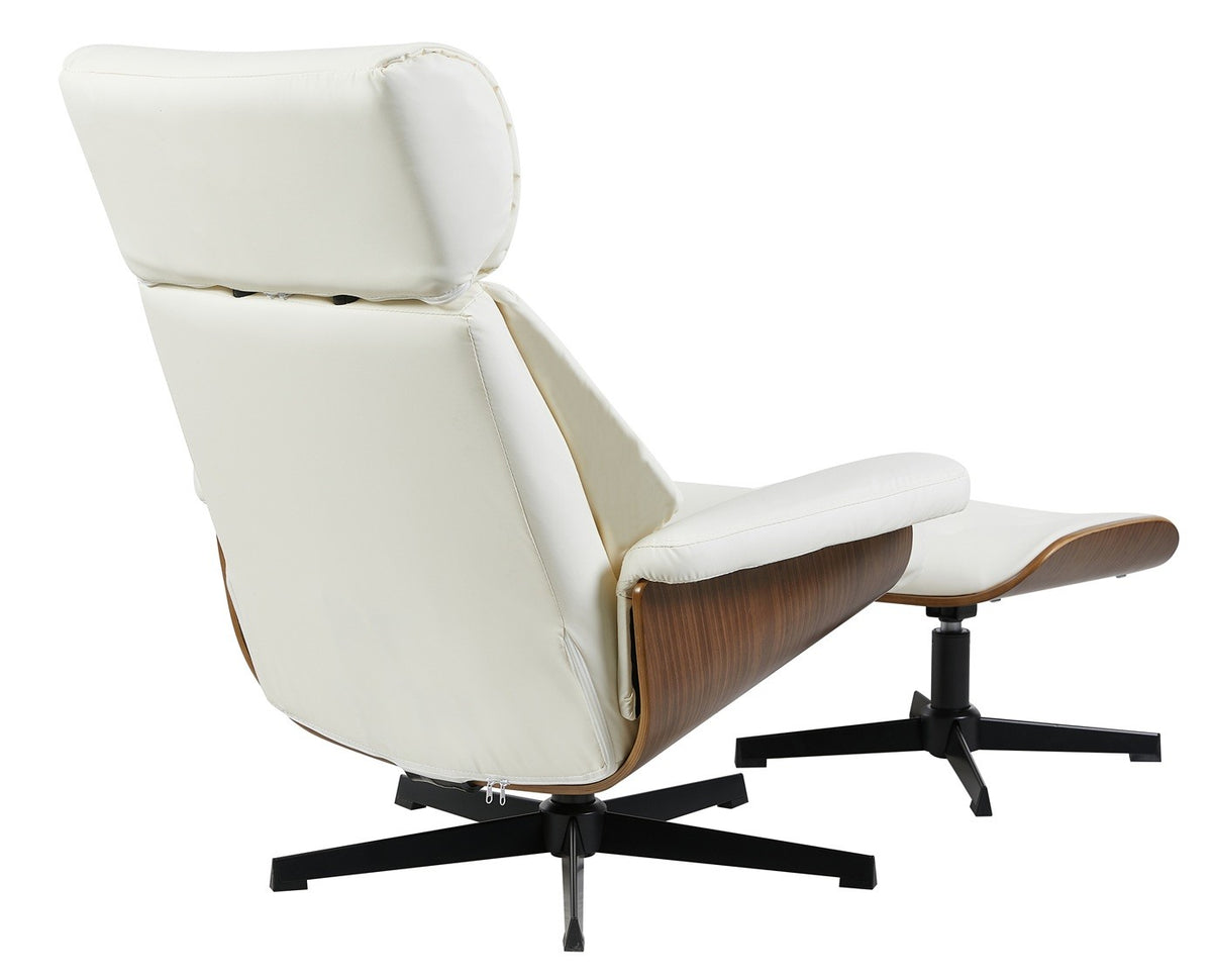 Butaca con ottoman EUROPA, madera, metal, similpiel blanca