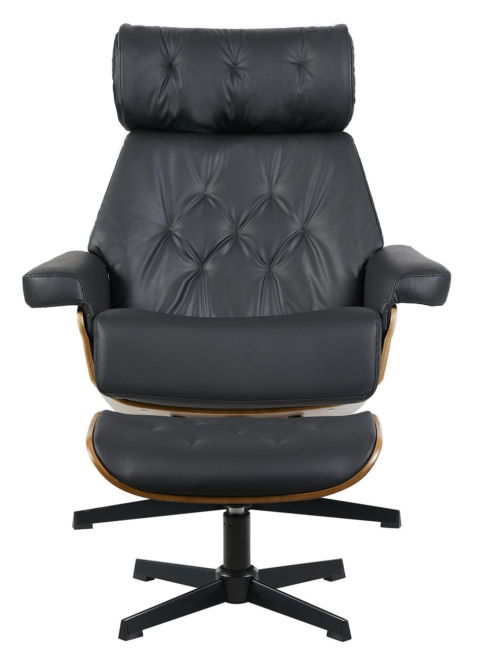 Butaca con ottoman EUROPA, madera, metal, similpiel negra