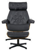 Butaca con ottoman EUROPA, madera, metal, similpiel negra