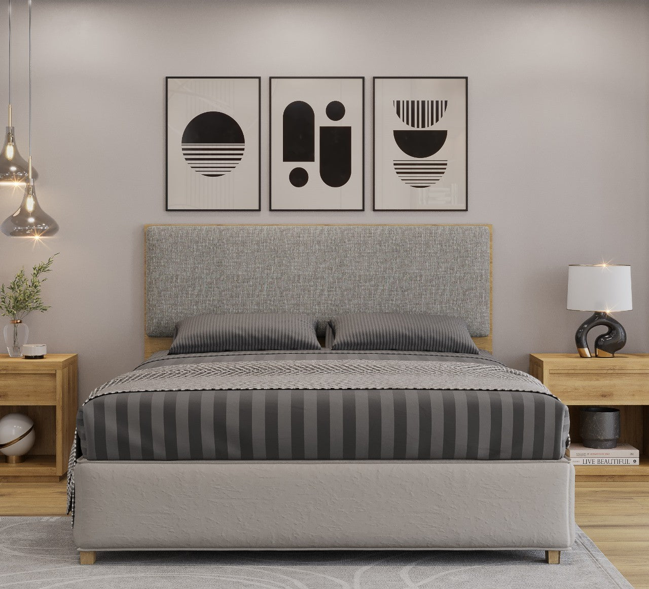 Cabecero tapizado UNI 140, MDP miel, tejido panamá, 140x5x90 cms