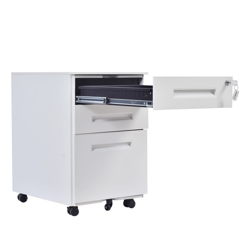 Cajonera metálica OLIMPO 2C1A, ruedas, 3 cajones, gris ral 7035