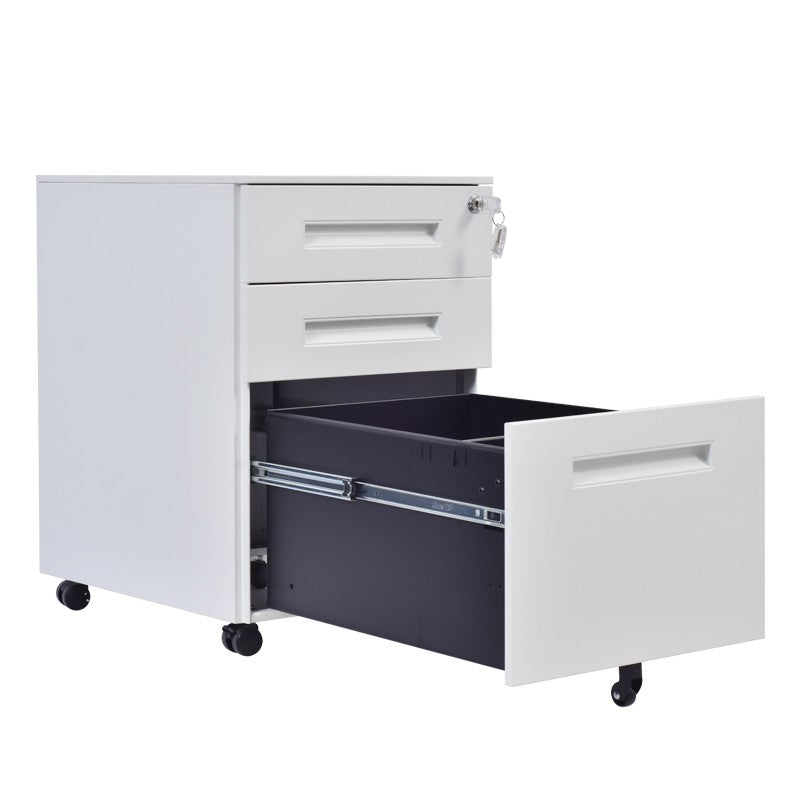 Cajonera metálica OLIMPO 2C1A, ruedas, 3 cajones, gris ral 7035