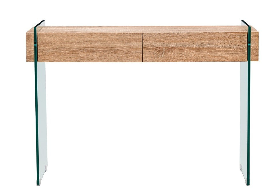 Consola GIOVANNA, 2 cajones, madera, cristal templado, 110 x 40 cms