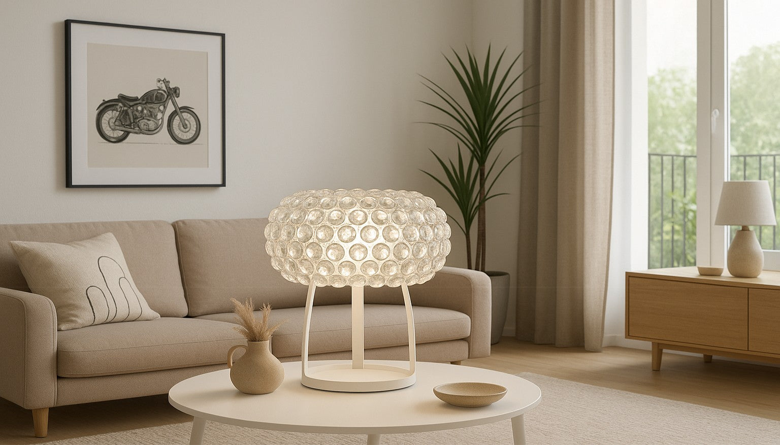 Lámpara ITALICA 50, sobremesa, acrílica, transparente, 50 cms de diámetro