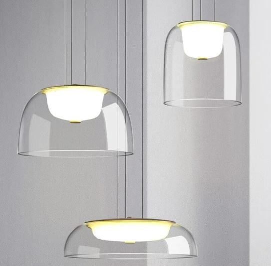 Lámpara WITTEN H130, colgante, metal, cristal, led