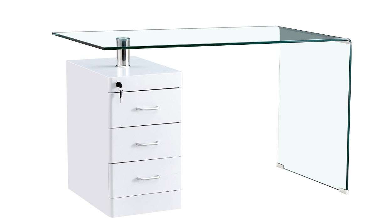 Mesa ARTEMISA, cristal curvado, cajonera, 125x65 cms