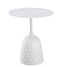 Mesa CAVEZZO, baja, blanca, tapa cerámica mármol blanco, 50 cms de diámetro
