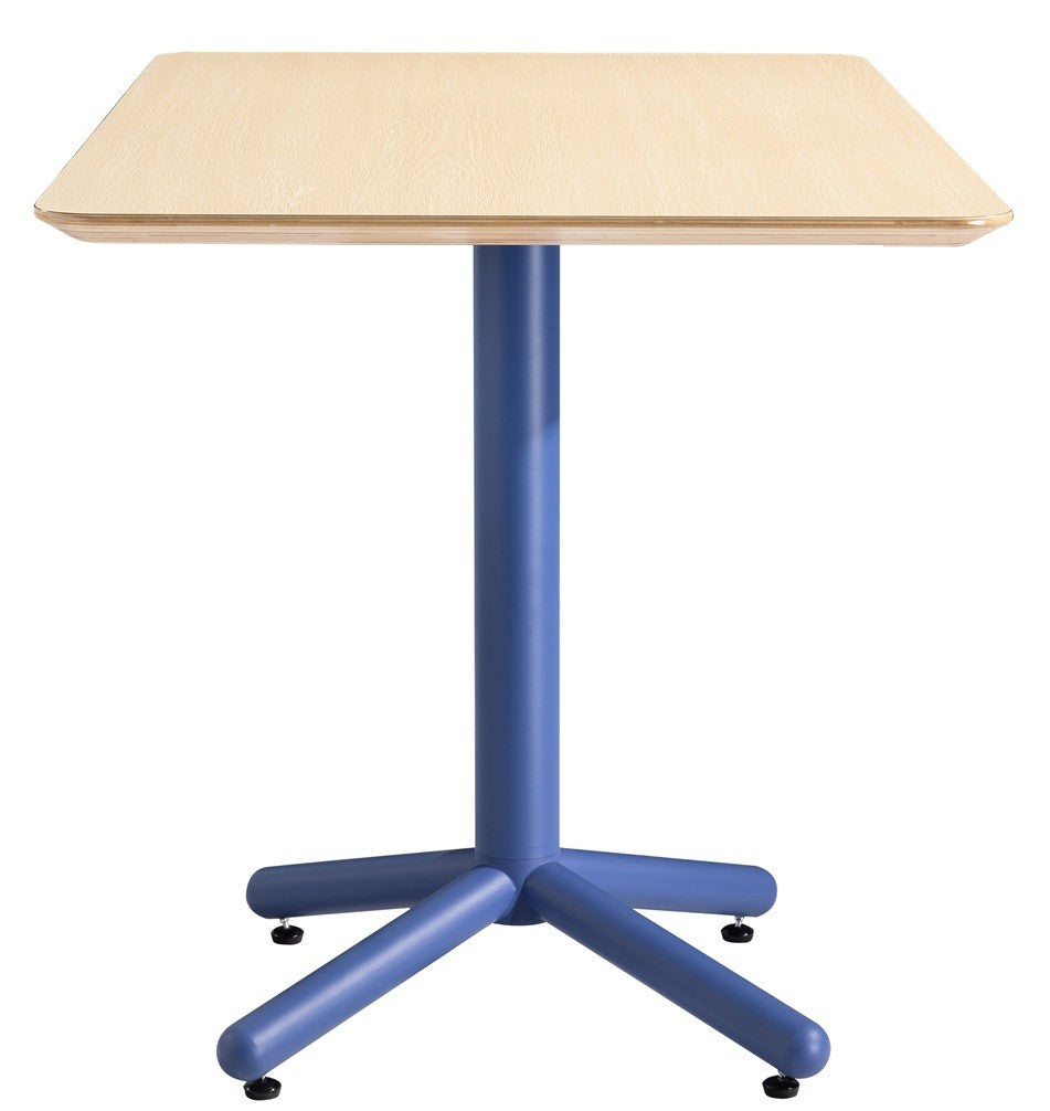 Mesa COLMAR, alta, azul, tapa de contrachapado revestido con HPL, color natural, 70 x 70 cms