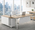 Mesa de oficina AREZZO 160, con mueble auxiliar, blanco y roble, 160 x 174 cms