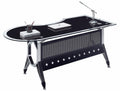 Mesa de oficina COLOGNE, forma a derecha, vidrio templado negro, 180 x 85 cms