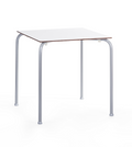 Mesa FERAY NEW, apilable, epoxi gris, tablero fenólico blanco, 69 x 69 cms.