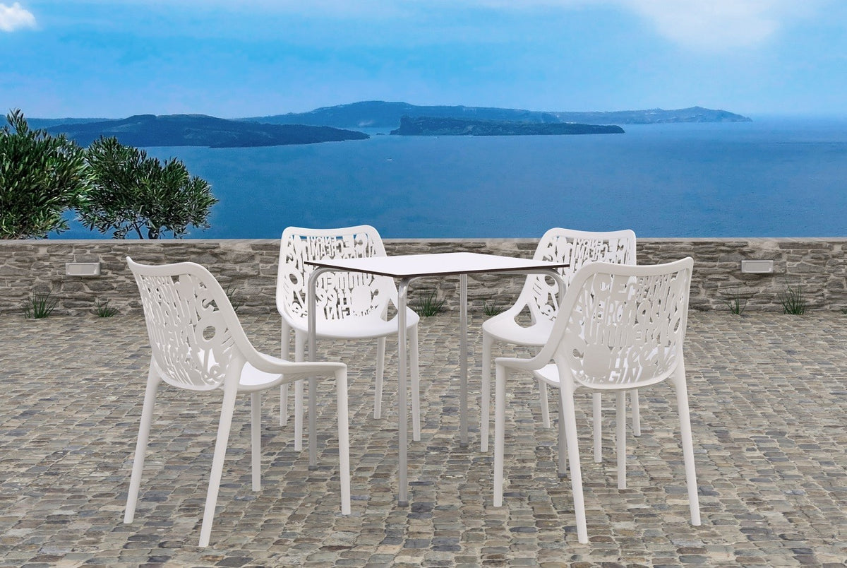 Mesa FERAY NEW, apilable, epoxi gris, tablero fenólico blanco, 69 x 69 cms.